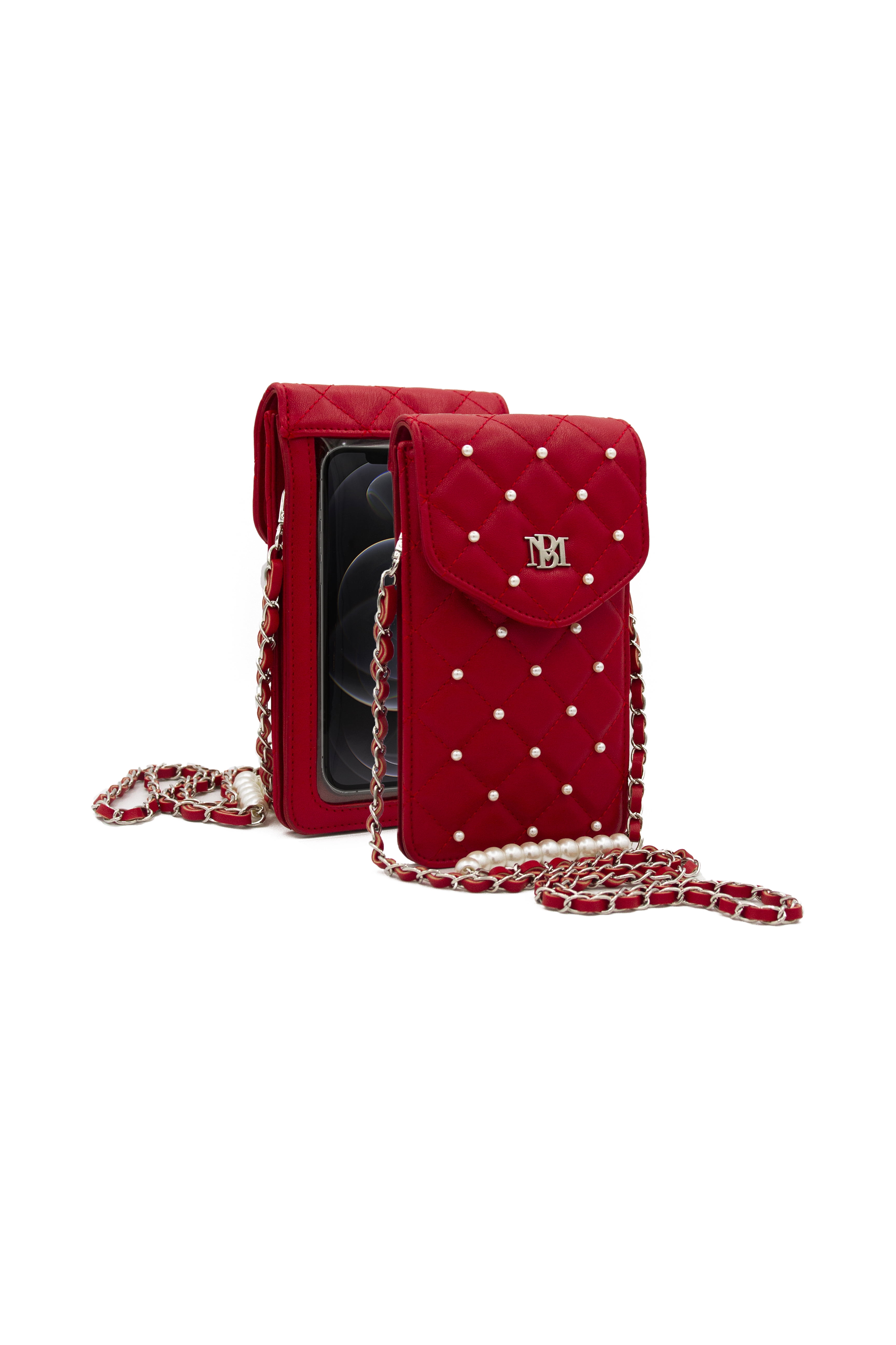 Badgley Mischka Red Pearls Strap Phone Case