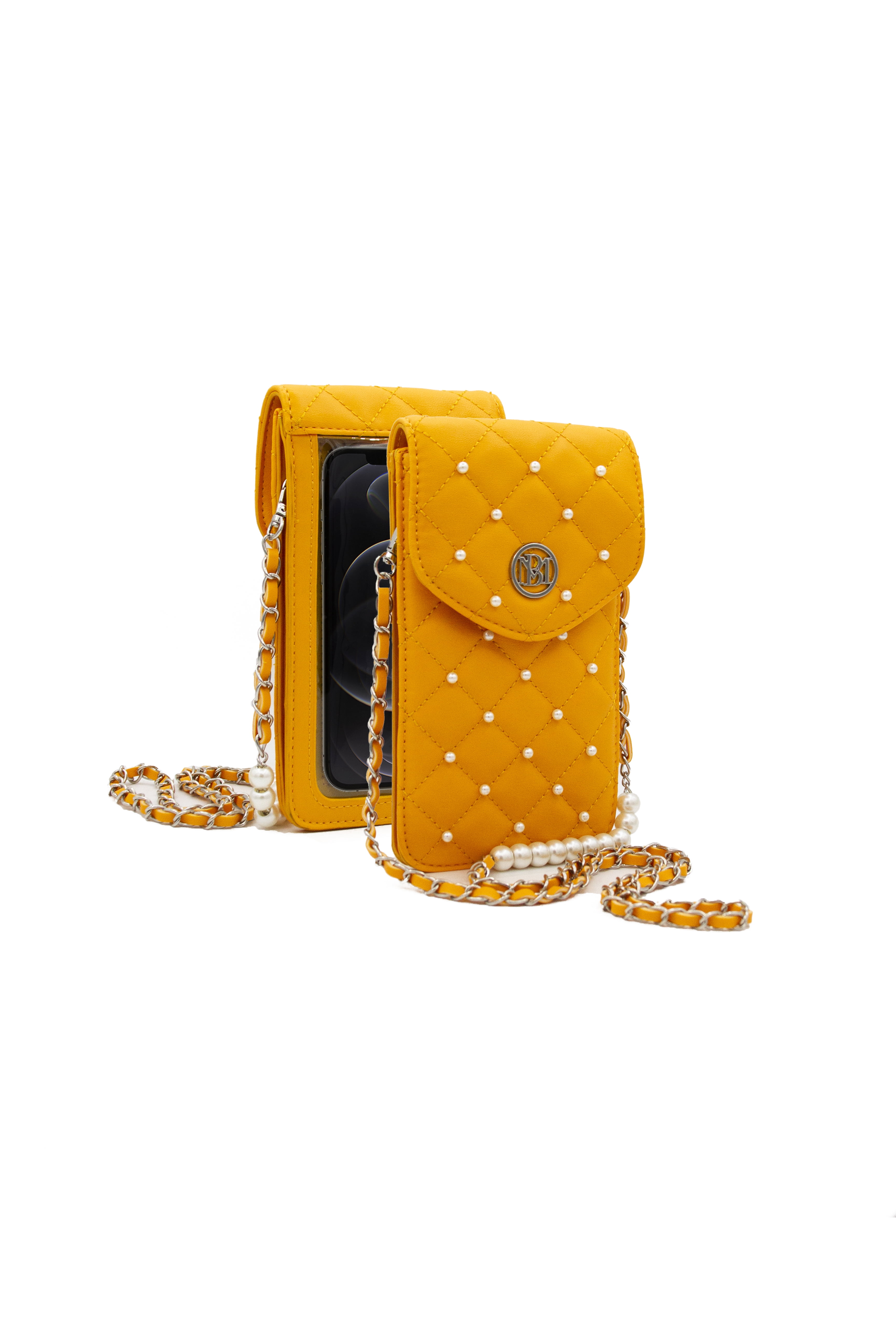 Badgley Mischka Yellow Pearls Strap Phone Case