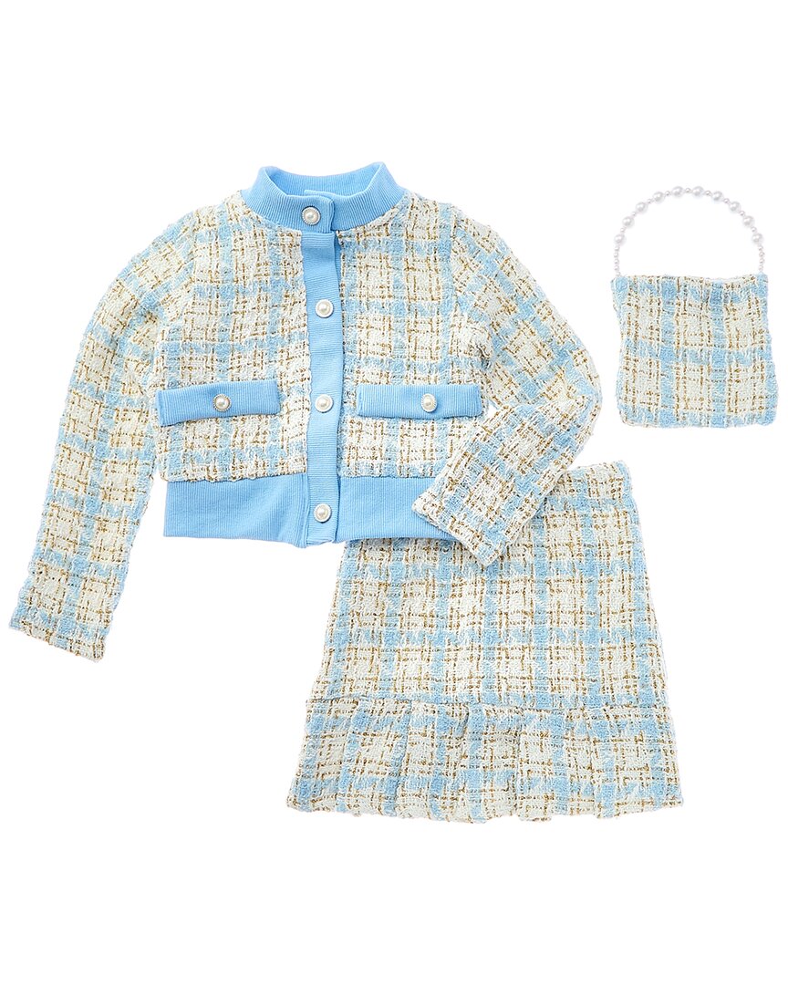 Badgley Mischka girls  Tweed Sweater, Skirt & Purse Set, 2T, Blue