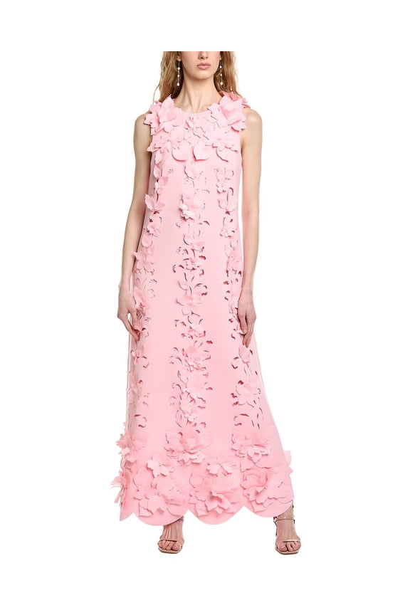 womens 3D Embellished Shift Gown, 0, Pink