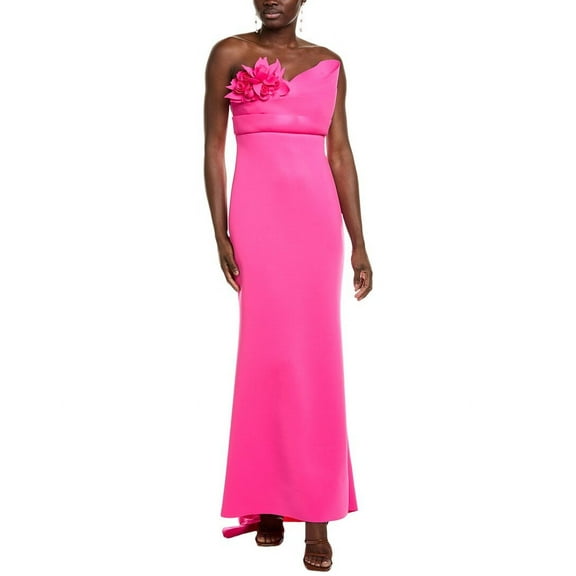 Badgley Mischka womens  3D Floral Bodice Scuba Gown, 0, Pink