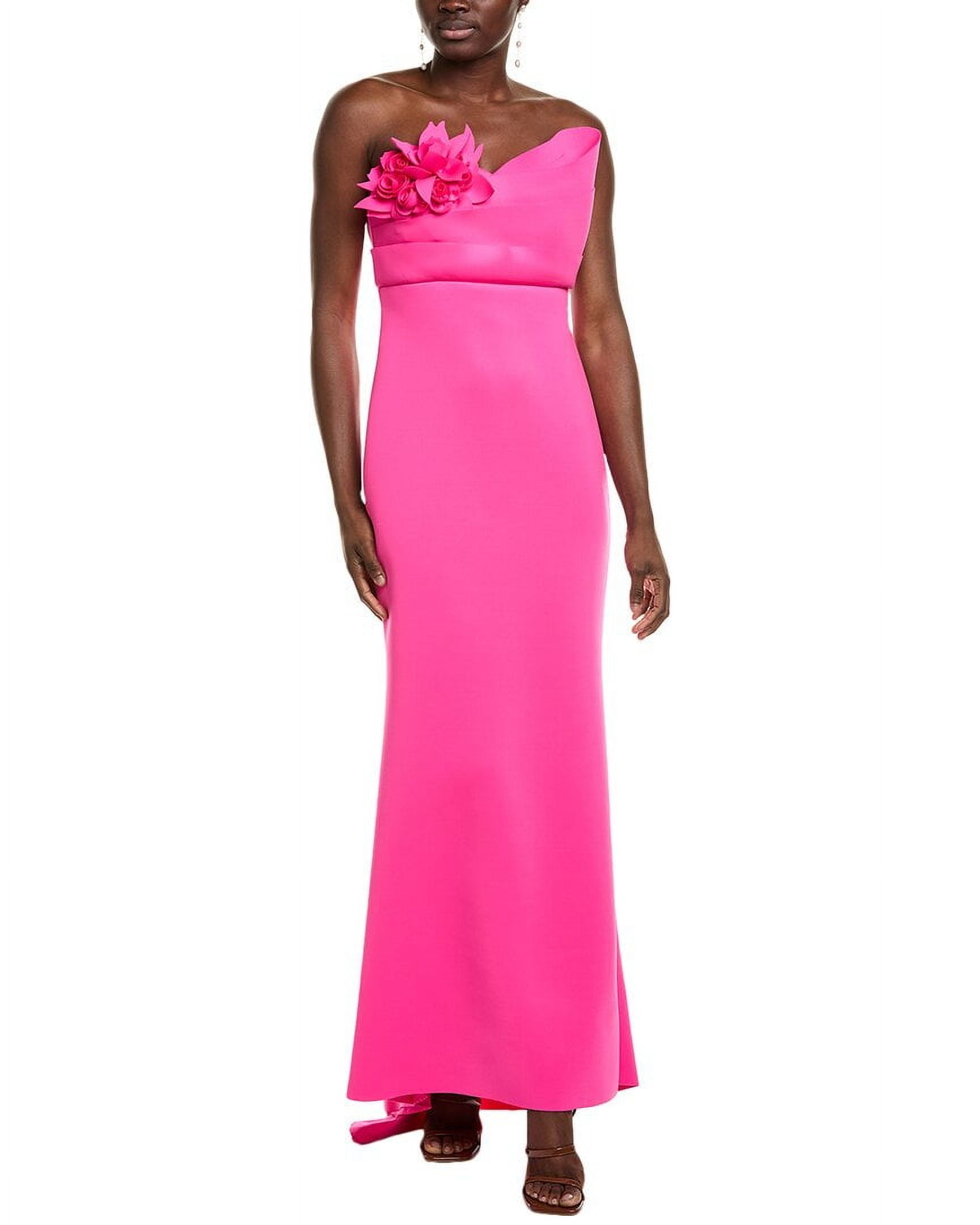 Badgley Mischka womens 3D Floral Bodice Scuba Gown, 16, Pink