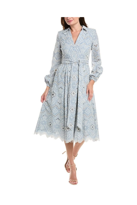 womens  Embroidered Lace Midi Dress, 2, Blue