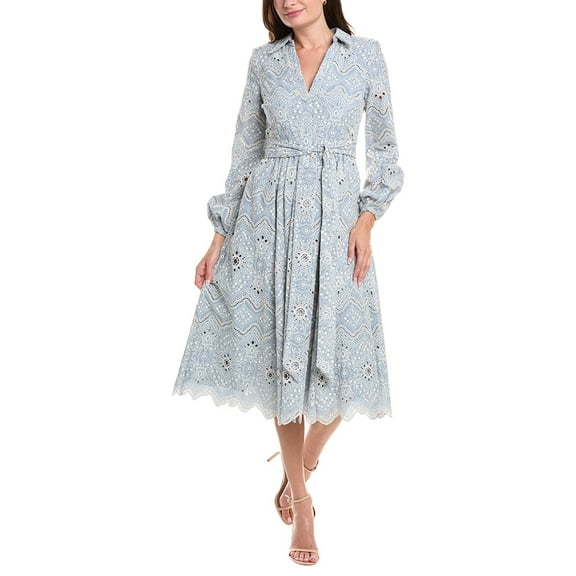 Badgley Mischka womens Embroidered Lace Midi Dress, 2, Blue