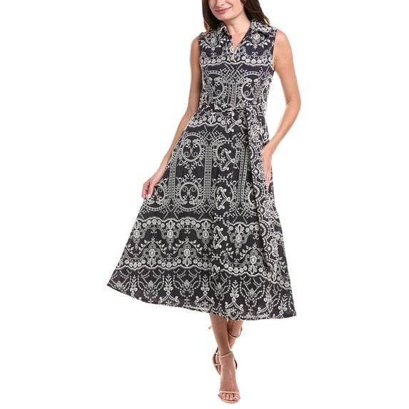Badgley Mischka womens Embroidered Midi Dress, 4, Blue