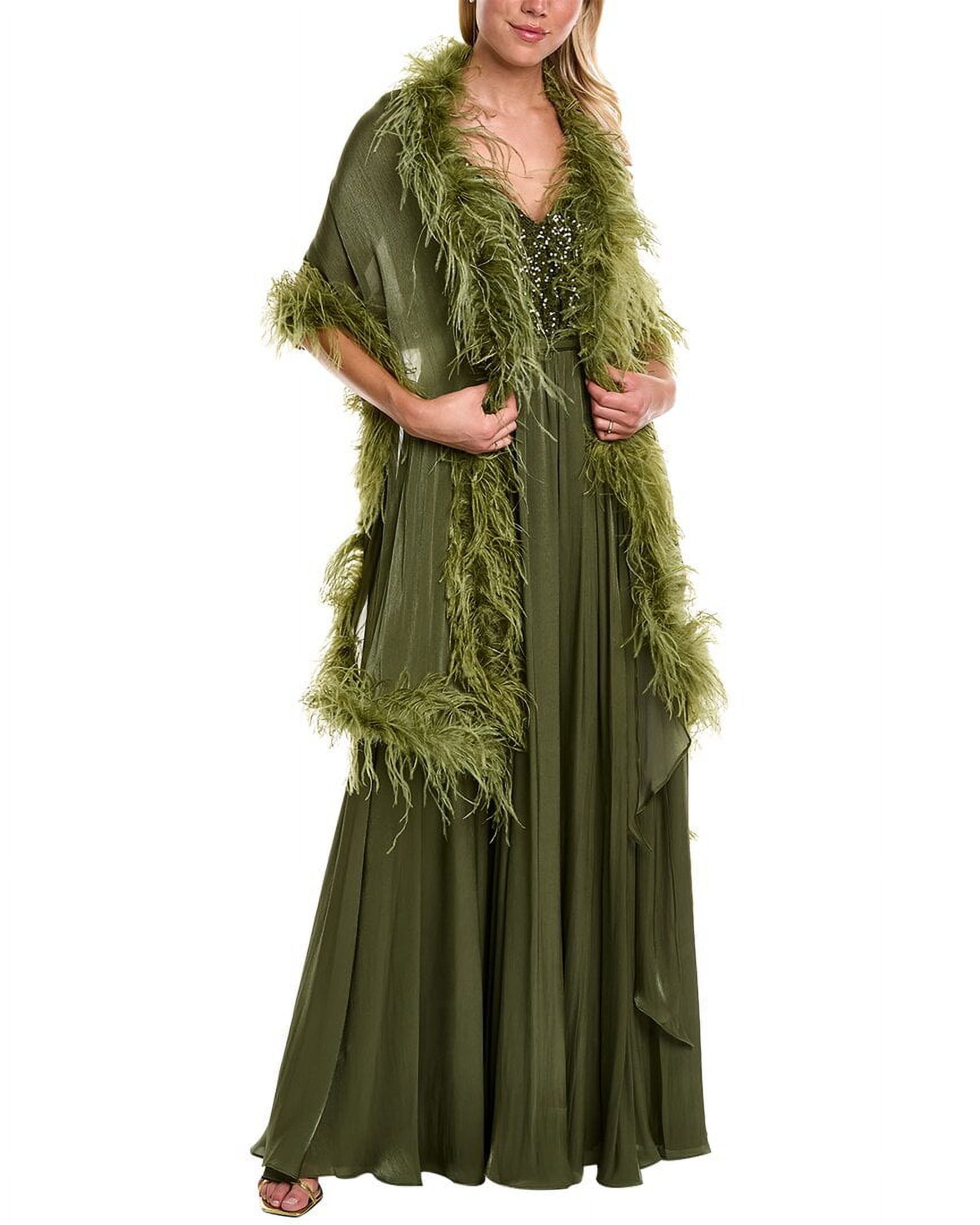 Badgley Mischka womens Feather Wrap Gown, 2, Green - Walmart.com Badgley Mischka womens Feather Wrap Gown, 2, Green - Walmart.com