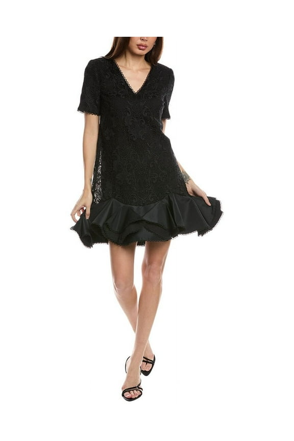womens Flounce Hem Shift Dress, 0, Black
