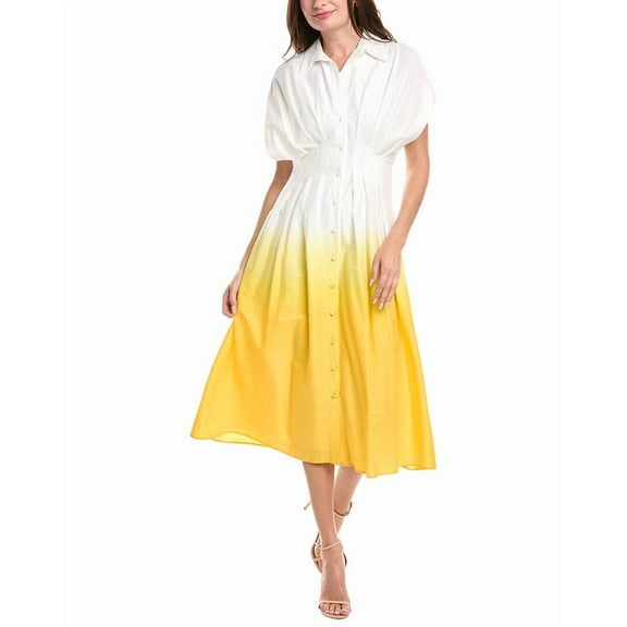 Badgley Mischka womens  Pleated Shirtdress, 2, Yellow