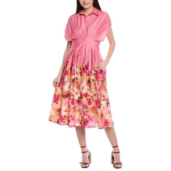 Badgley Mischka womens Pleated Shirtdress, 6, Pink