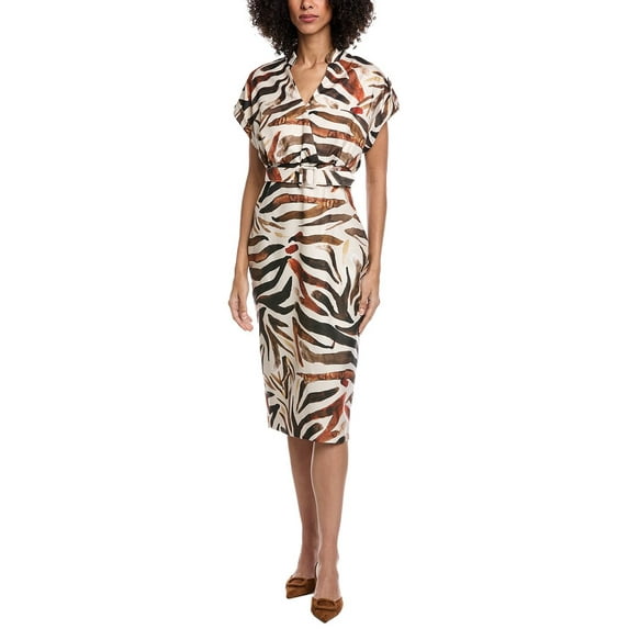 Badgley Mischka womens Printed Midi Dress, 0, Tan