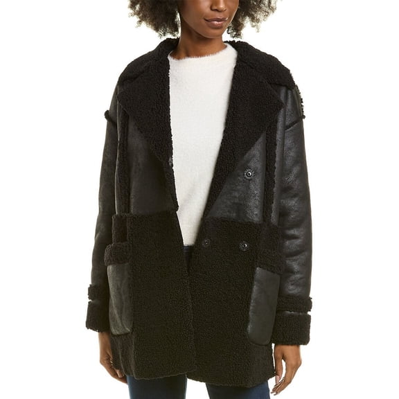 Badgley Mischka womens  Raymonde Mixed Media Coat, XS, Black