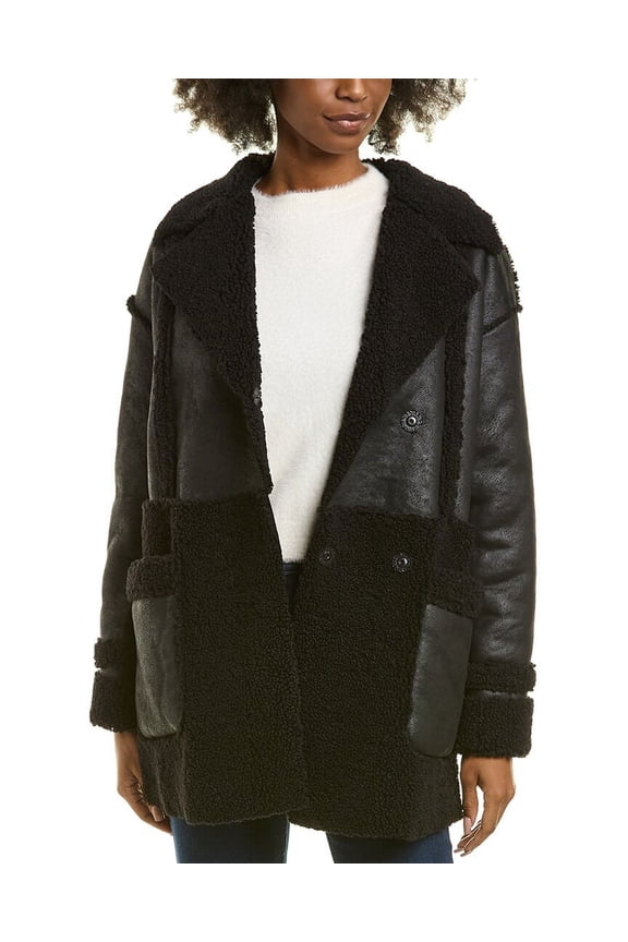 womens Raymonde Mixed Media Coat, XS, Black