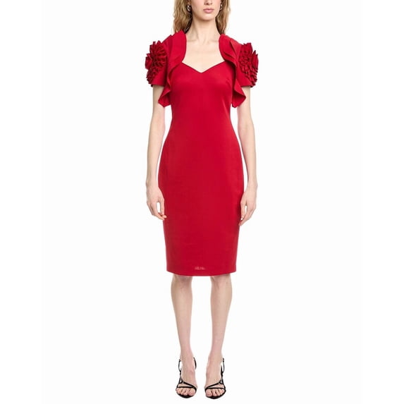 Badgley Mischka womens Rosette Dress, 12, Red