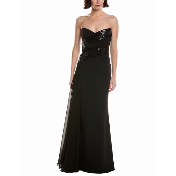 Badgley Mischka womens Sequin Combo Gown, 2, Black