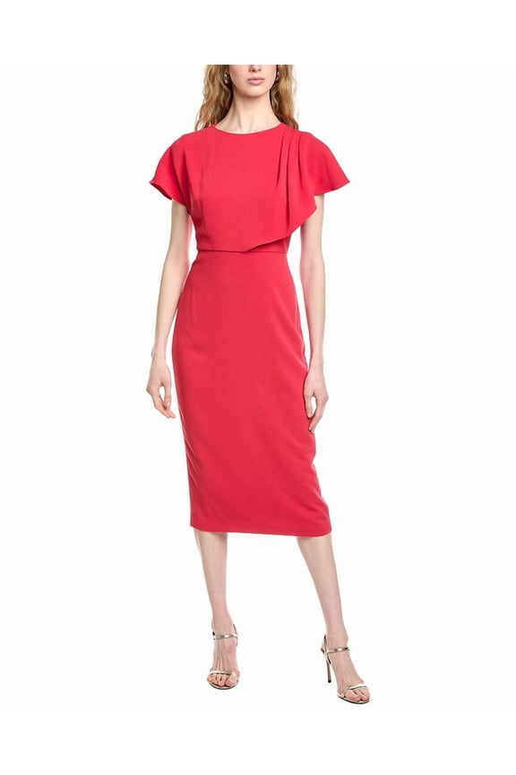 womens Side Drape Cape Cocktail Dress, 12, Red