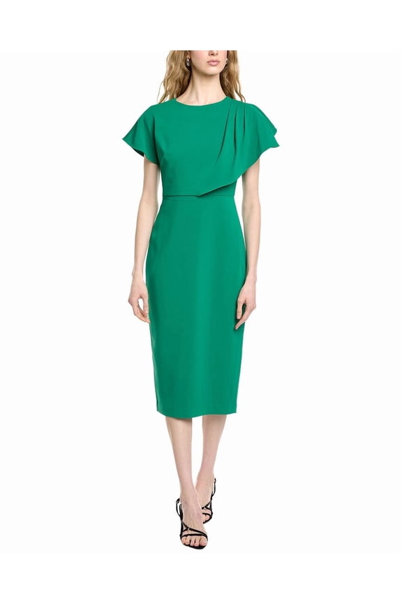 womens  Side Drape Cape Cocktail Dress, 6, Green