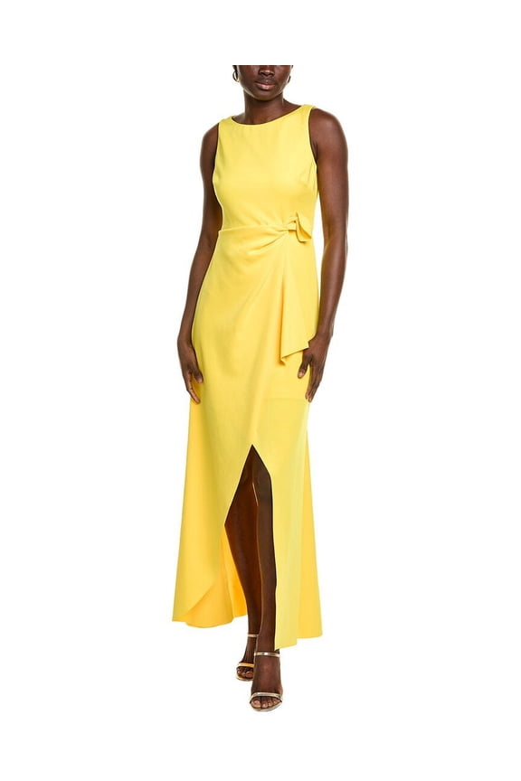 womens Side Drape Wrap Skirt Gown, 10, Yellow