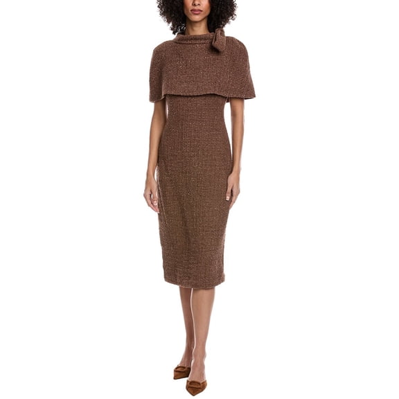 Badgley Mischka womens  Tweed Capelet Midi Dress, 6, Brown