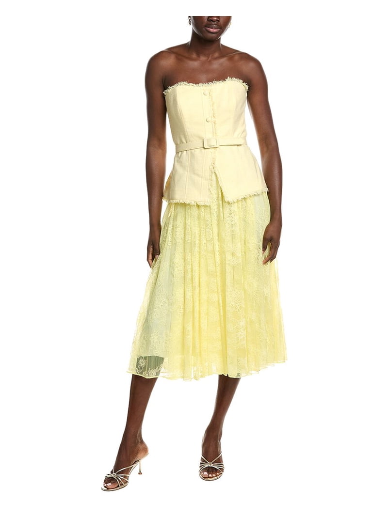 yellow tweed dress Adriella Litia Sleeveless Midi / XL by Sugarlips adorned with gold Amanda Uprichard x REVOLVE Fae