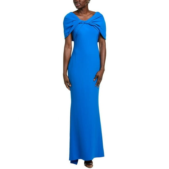 Badgley Mischka womens Twist Drape Gown, 0, Blue