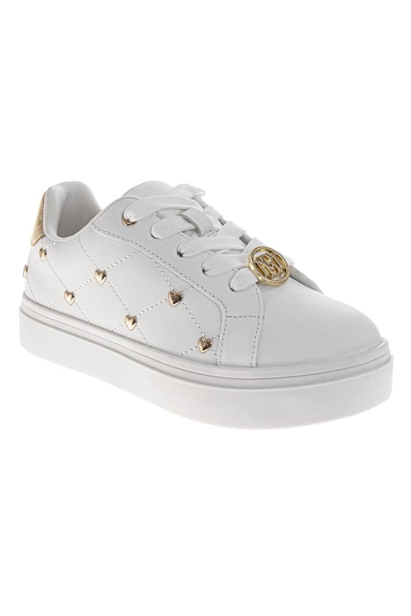 Badgley Mishcka Girls Heart, Studded Sneakers with Gold Accents (Little Kids Big Kids), White Gold, Size: 1