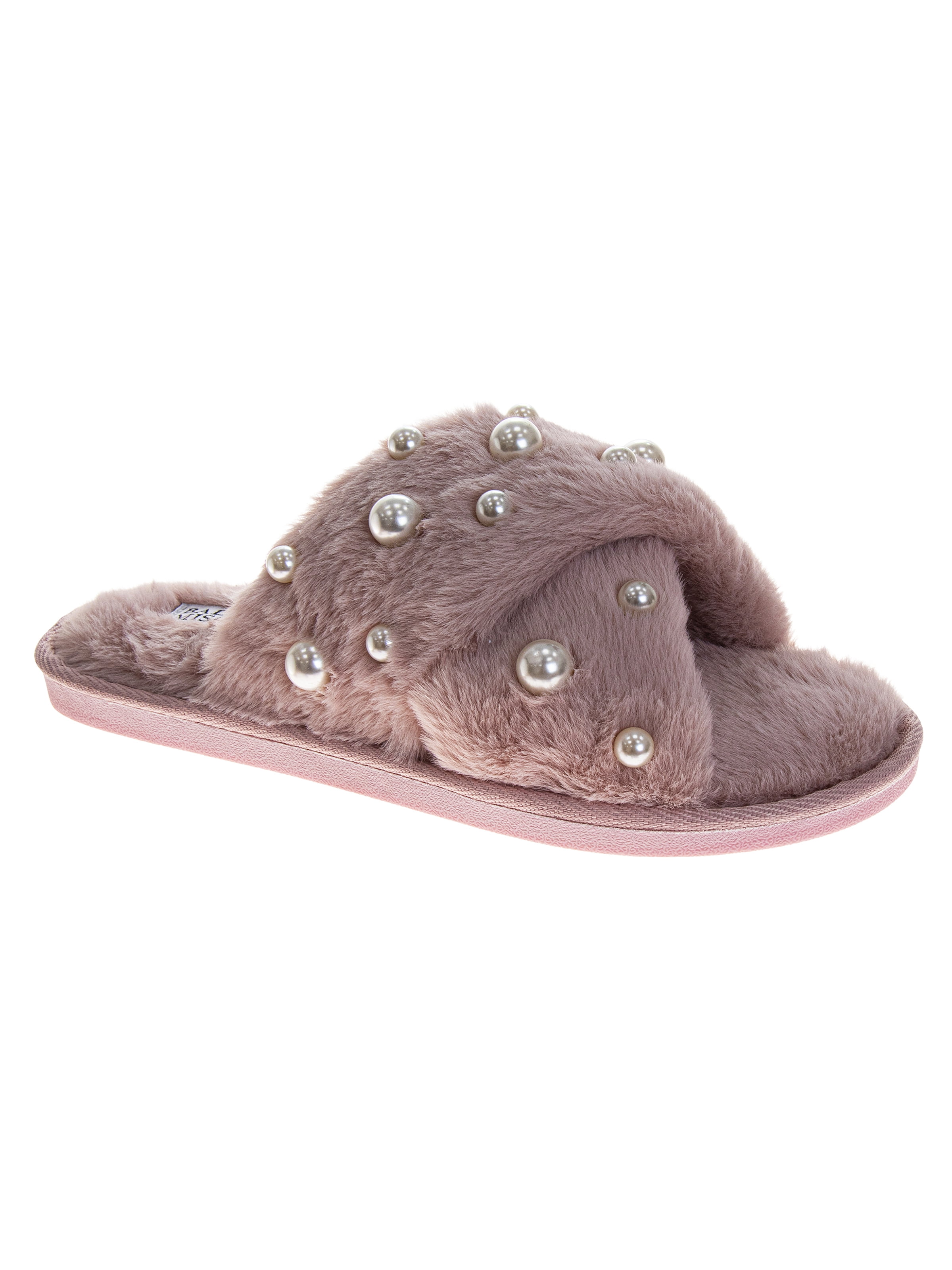 Badgley Mishka Women's Cross Strap Slippers with Pearls Details
