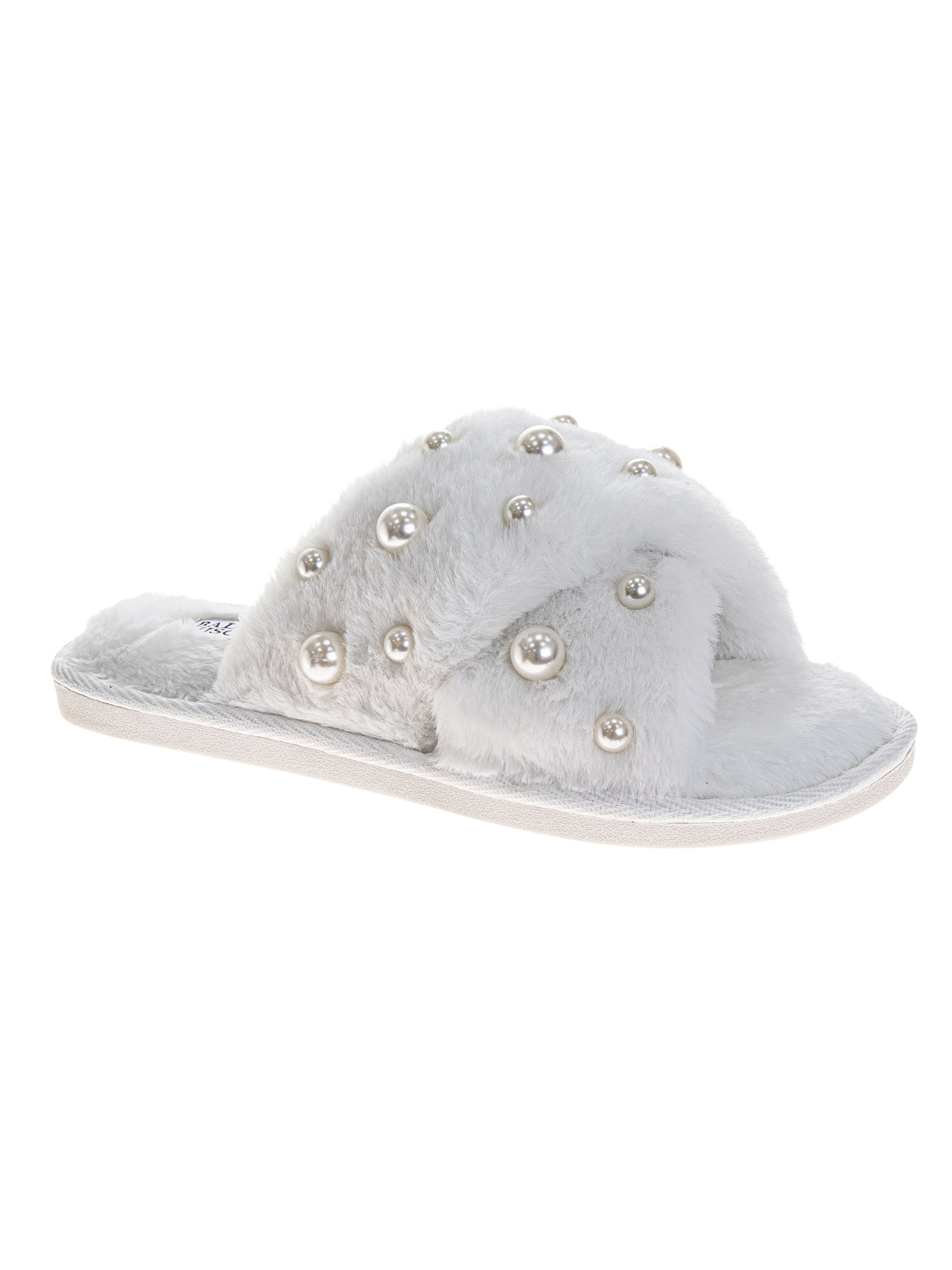 Badgley Mishka Women's Cross Strap Slippers with Pearls Details