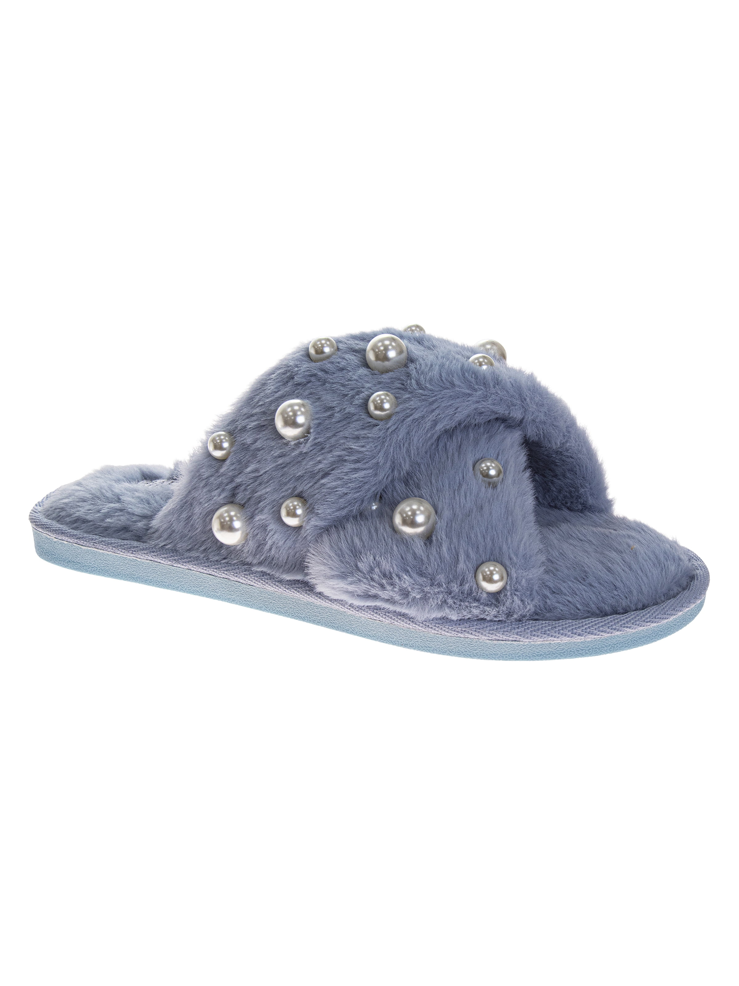 Badgley Mishka Women's Cross Strap Slippers with Pearls Details