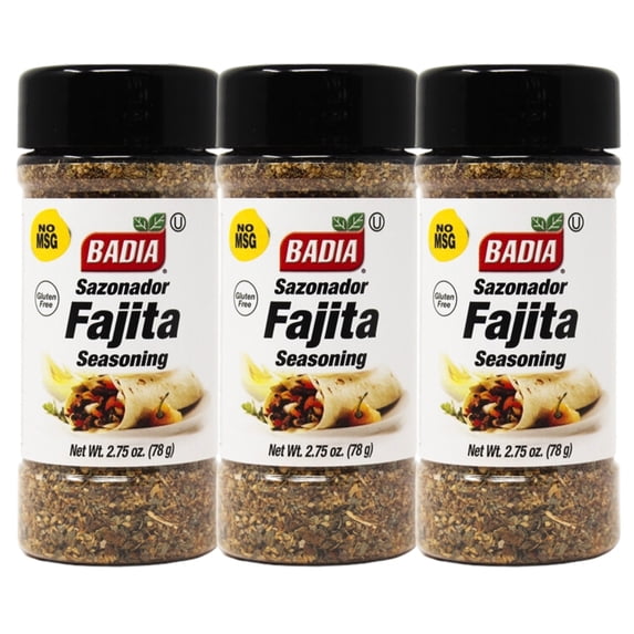 Badia Fajita Seasoning 2.75 oz Each Bottle Container Ready to Use Spice Blend for Home Kitchen Restaurant Cooking Chicken Meat Beef Steak Shrimp Vegetable Fish Poultry Fajitas Cuisine Dish, Set of 3