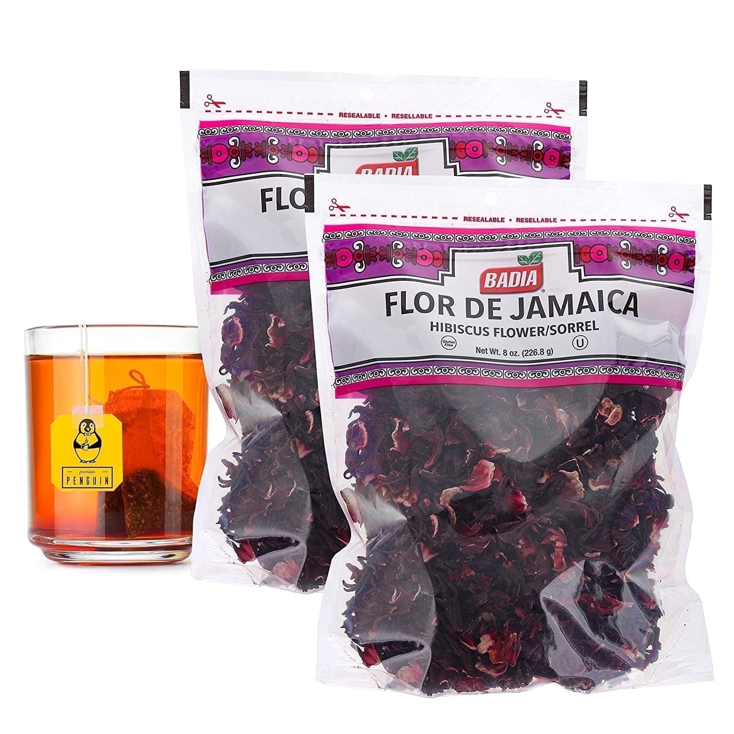 Premium Penguin Flor De Jamaica Hibiscus Flower 2-Pack, 8 Oz, Caffeine-Free