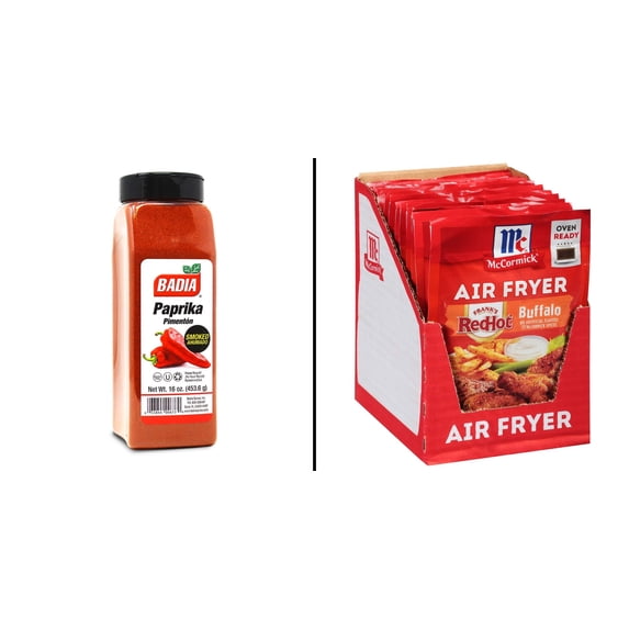 Badia Smoked Paprika, 16 oz & McCormick Air Fryer Buffalo Seasoning Mix, 1.25 oz (Pack of 12)