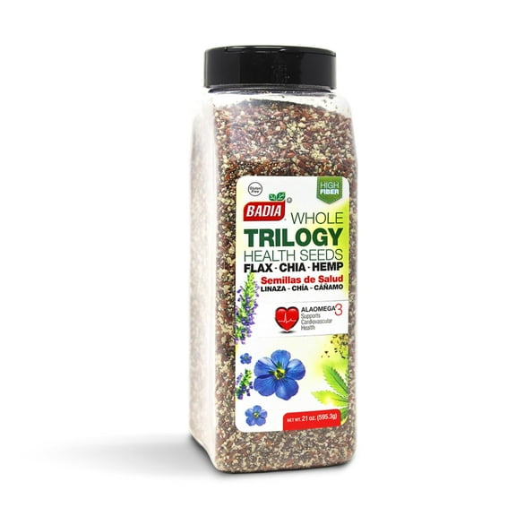 Badia Trilogy Health Seed, Flax, Chia, Hemp Seeds Blend, High Fiber Superfood Mix, Omega-3, 21 oz