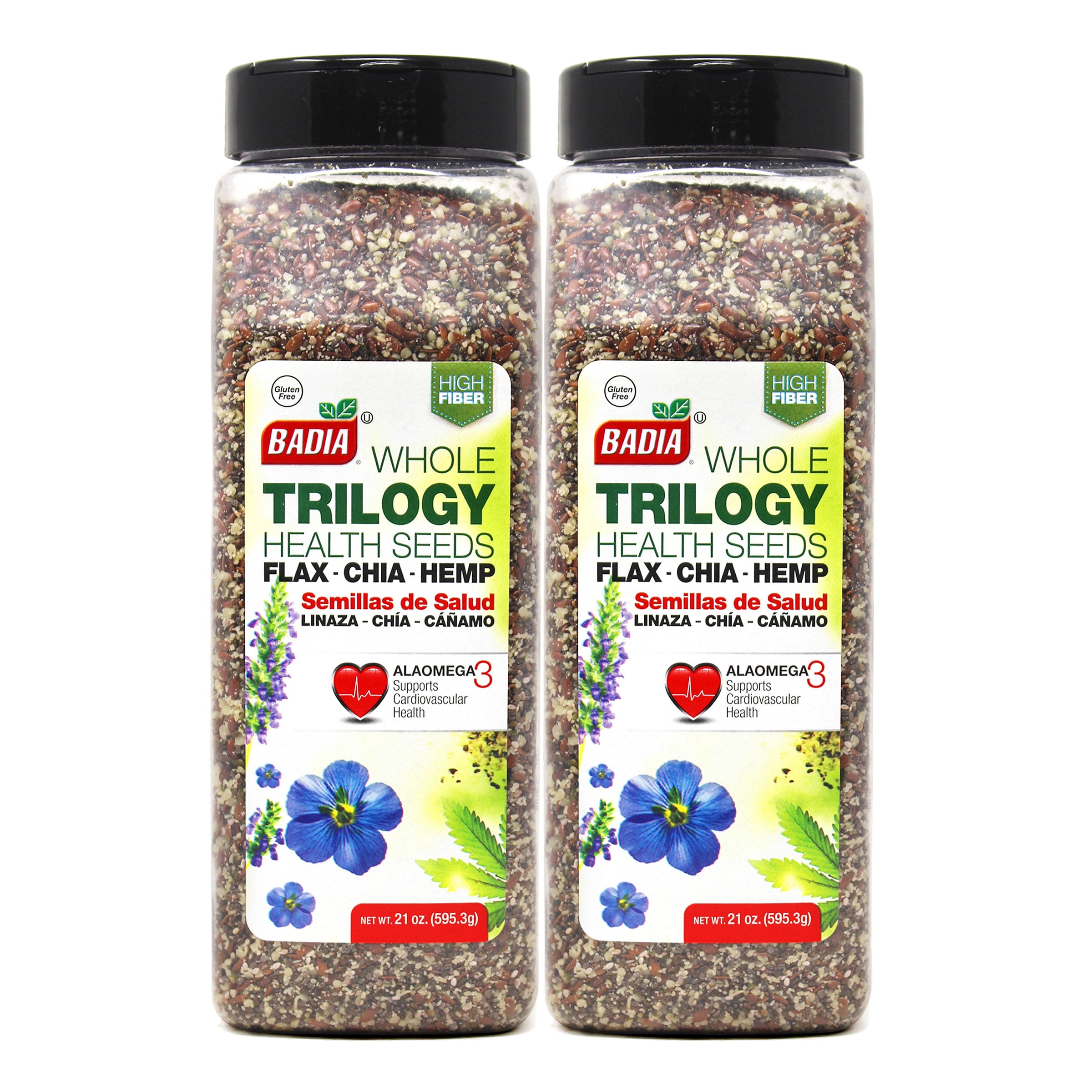 Badia Trilogy Seeds, Whole Flax, Chia, & Hemp, 21 oz - Palatize Pack of 2
