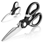 Badiano 2 Pack of Stainless Steel Kitchen Scissors,Kitchen Shears Set for Fish, Meat,Seafood,Black