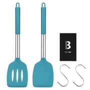 Badiano 2 Pieces Silicone Spatula Sets, Non Stick Cooking Utensils,Slotted Kitchen Turners,Blue