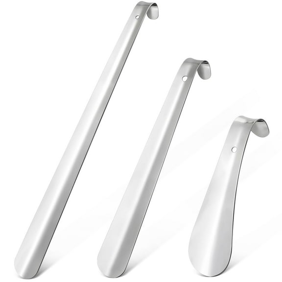 Badiano 3 Pcs Metal Shoe Horn Set,6.3"/11.81"/16.54" Stainless Steel Shoehorns, Shoes Helper,Silver