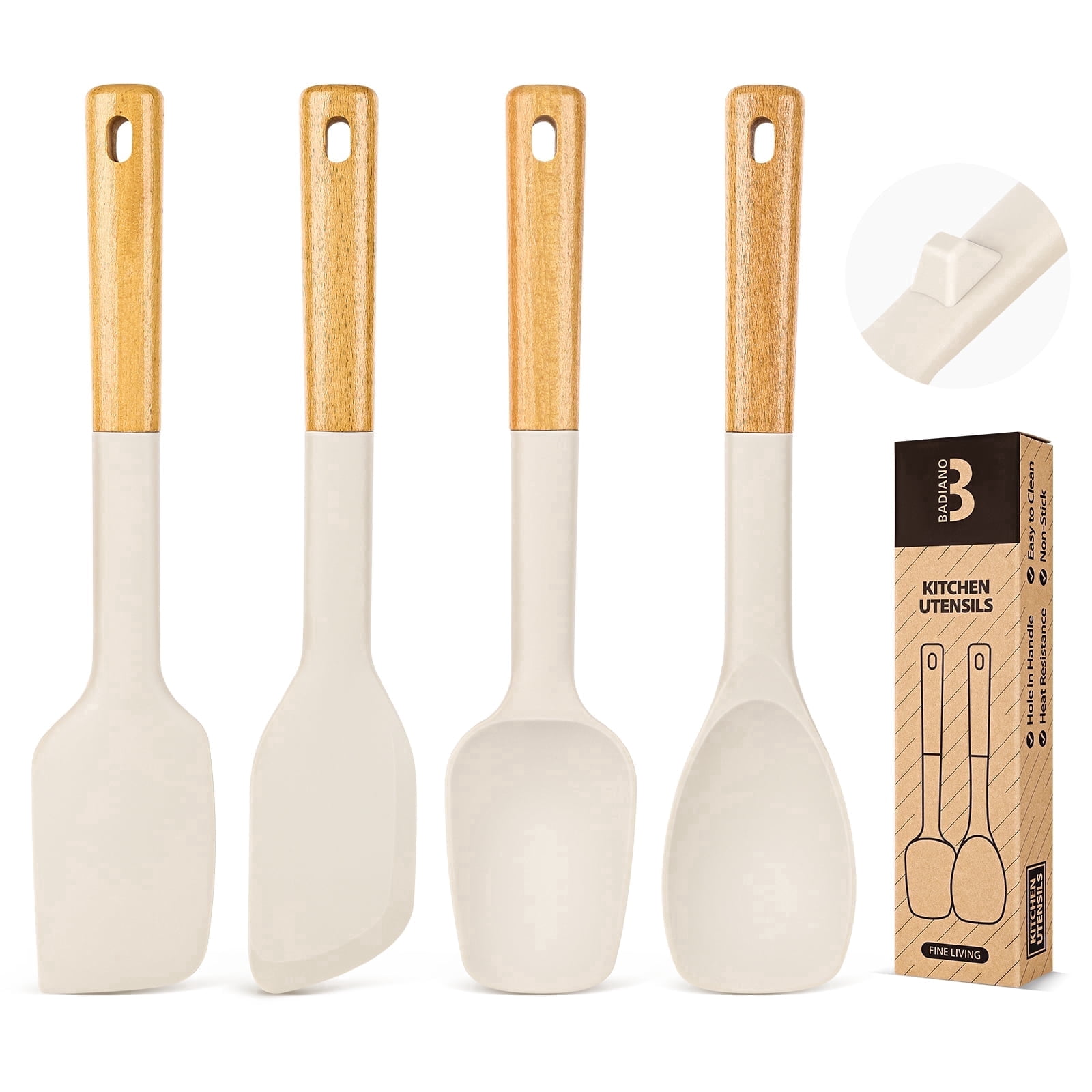 Badiano 4 Pack Silicone Spatula Spoon Set, Wooden Handle Rubber ...