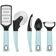 Badiano 5 Pack Stainless Steel Kitchen Gadget Set,Pizza Cutter, Y&I Peeler, Grater, Reamer,Plastic