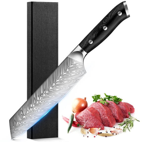 Badiano 8" Kiritsuke Cleaver Chef Knife,Steel Blade Meat Butcher Knife with 3 Rivet Handle,Silver