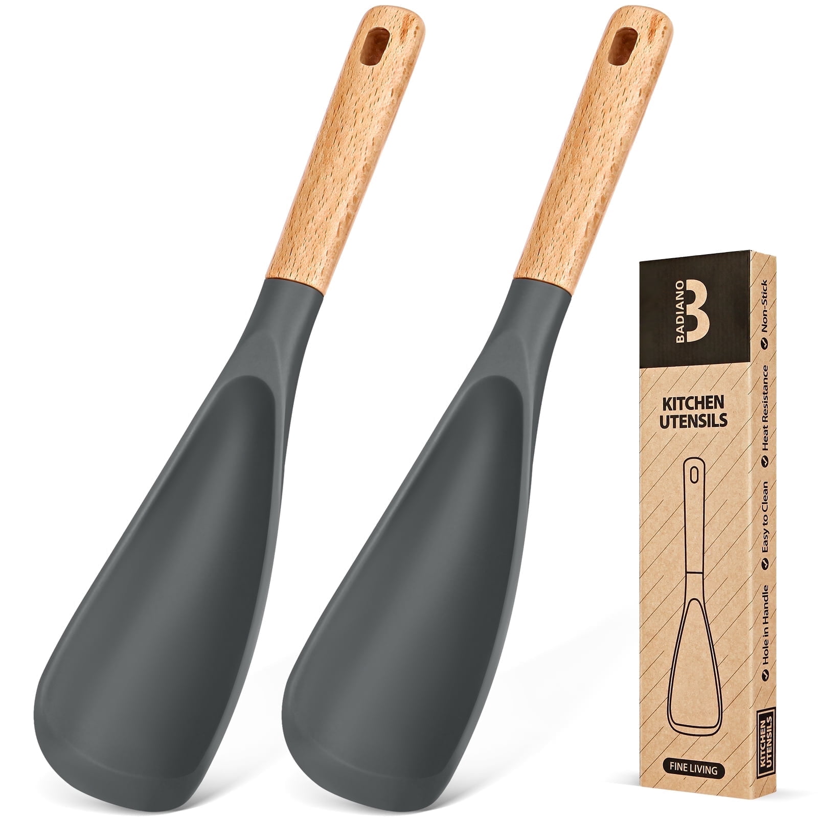 Badiano Silicone Cooking Spoon Set for Nonstick Cookware, 2 Pcs ...