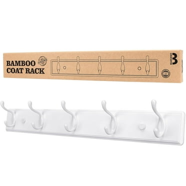 Badiano Wall Mount Wood Coat Rack with 5-Dual-Hooks,5 Hooks Mounted Organizer for Closets,White