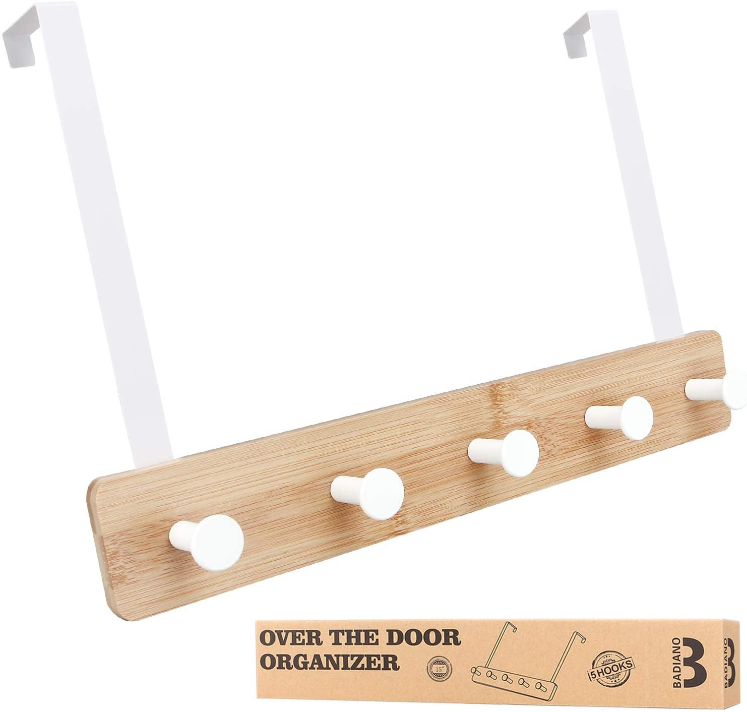 Badiano over the Door Hook Hanger,Bamboo Organizer Rack for Clothes