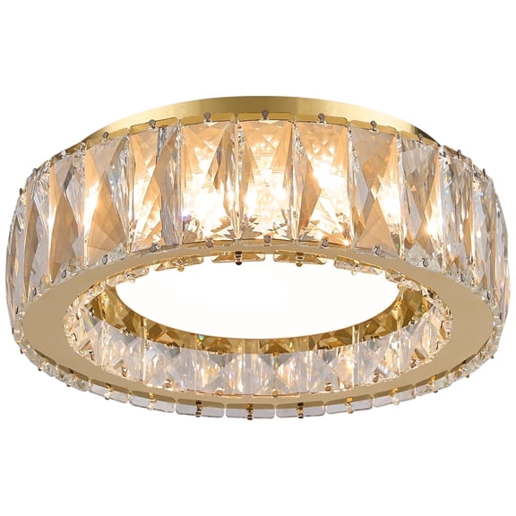 Badiegh Crystal Gold Flush Mount Ceiling Light Fixture,LED Dimmable 5CCT 3000K-6000K ,11 inch Modern Small 24W Round Lighting Fixtures for Kitchen Hallway Laundry Room