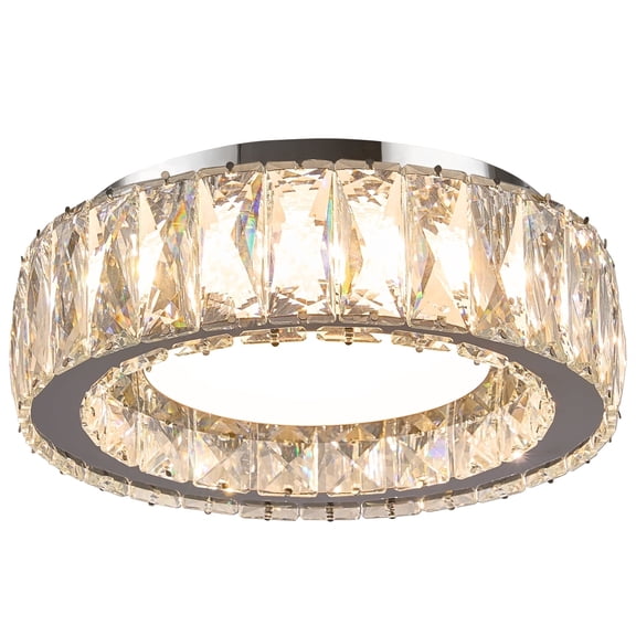 Badiegh Dimmable Crystal Modern LED Flush Mount Ceiling Light,Chrome 11 inch Small 24W 5CCT 3000K-6000K Hallway Close to Ceiling Light Fixtures for Kitchen,Laundry Room