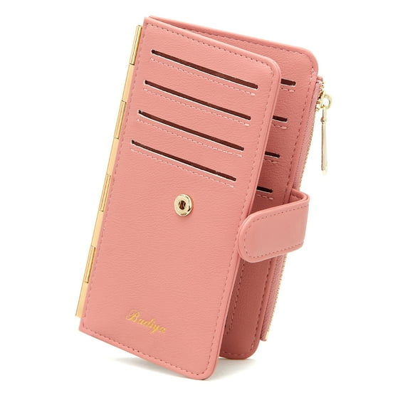 Badiya Credit Card Holder for Women RFID Blocking Slim Wallet Bifold Multi Card Case Zipper Pocket with 3 ID Window