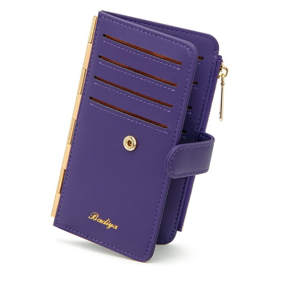 Badiya Credit Card Holder for Women RFID Blocking Slim Wallet Bifold Multi Card Case Zipper Pocket with 3 ID Window