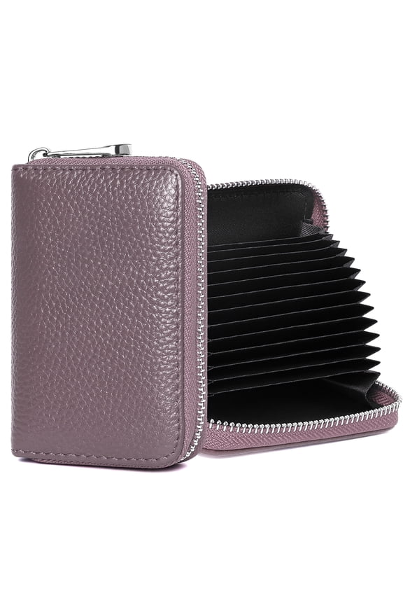 Genuine Leather Credit Card Holder RFID Small Zipper Card Case Wallet for Women & Men