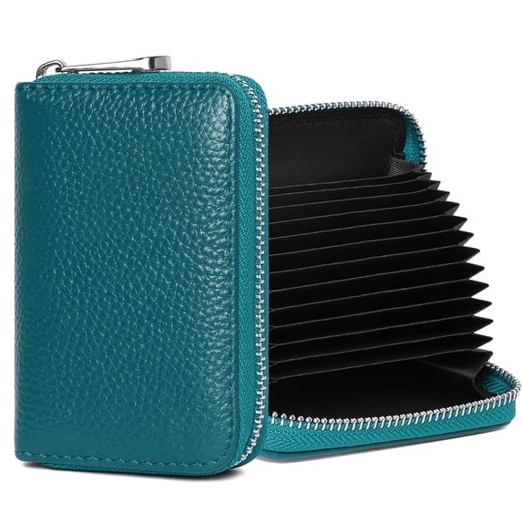 Badiya Genuine Leather Credit Card Holder RFID Small Zipper Card Case Wallet for Women & Men