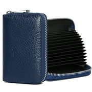 Badiya Genuine Leather Credit Card Holder RFID Small Zipper Card Case Wallet for Women & Men