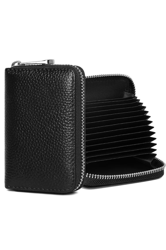Genuine Leather Credit Card Holder RFID Small Zipper Card Case Wallet for Women & Men